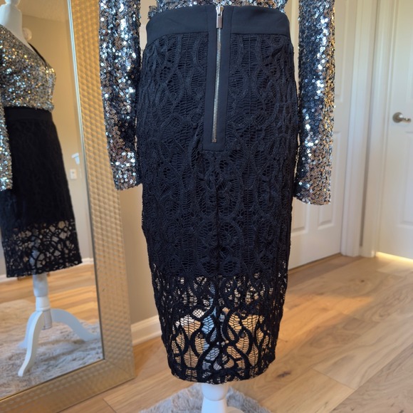 Cache Black Lace Overlay Pencil Skirt Size 6 - Picture 4 of 5